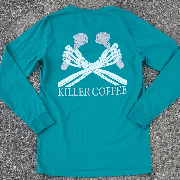 Dutch Bros Killer Coffee Wolf Long Sleeve Green Top Adult Medium Employee - Picture 5 of 6